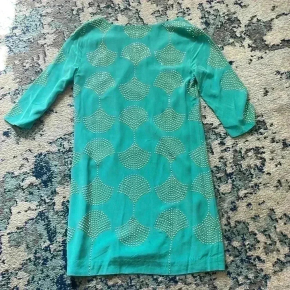 Trina Turk, turquoise rhinestone art deco, V-neck shift dress zero - Picture 6 of 6